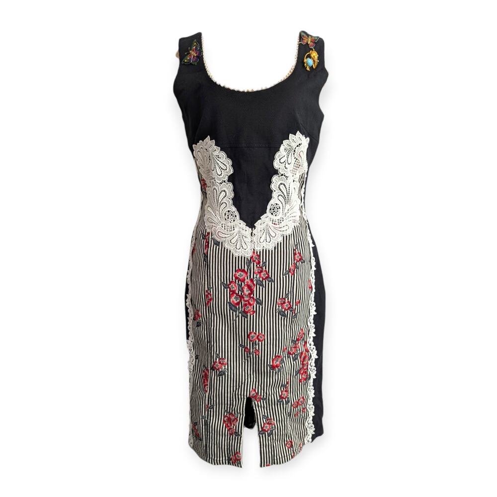 Save the Queen Lace & Stripe Fitted Dress